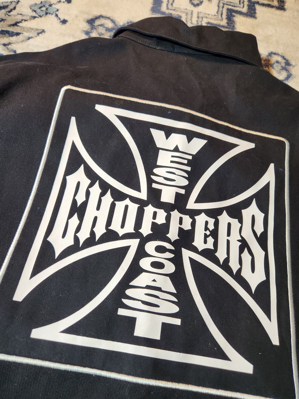 West Coast Choppers Black Work Large Jacket Iron Cross Graphic Biker Motorcycle